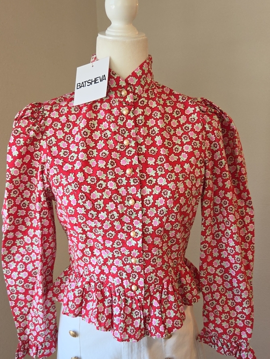 Batsheva Tops - Batsheva Grace Red Floral Button Cotton Blouse Women's 0 NWT New